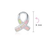 Pink Opal Ribbon Breast Cancer Awareness Stud Earrings Sterling Silver 8MM - Image 4