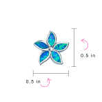 Created Blue Opal Inlay Petals Flower Stud Earrings .925 Sterling Silver - Image 4