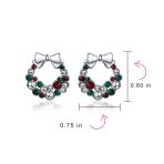 Festive Bow Red Green White Crystal Wreath Stud Earrings in Silver - Image 4