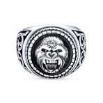 Mens Silver Ring Vintage Style King Kong Ape Signet Gorilla Face .925 Sterling - Image 3
