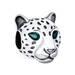 Jaguar Panther Charm Bead with Green CZ Eyes Oxidized Silver for Bracelets