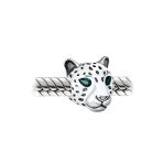 Jaguar Panther Charm Bead with Green CZ Eyes Oxidized Silver for Bracelets - Image 3