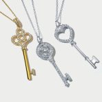 Victorian Style Crown Key Pendant Necklace with CZ in 14K Gold Plated Silver - Image 5