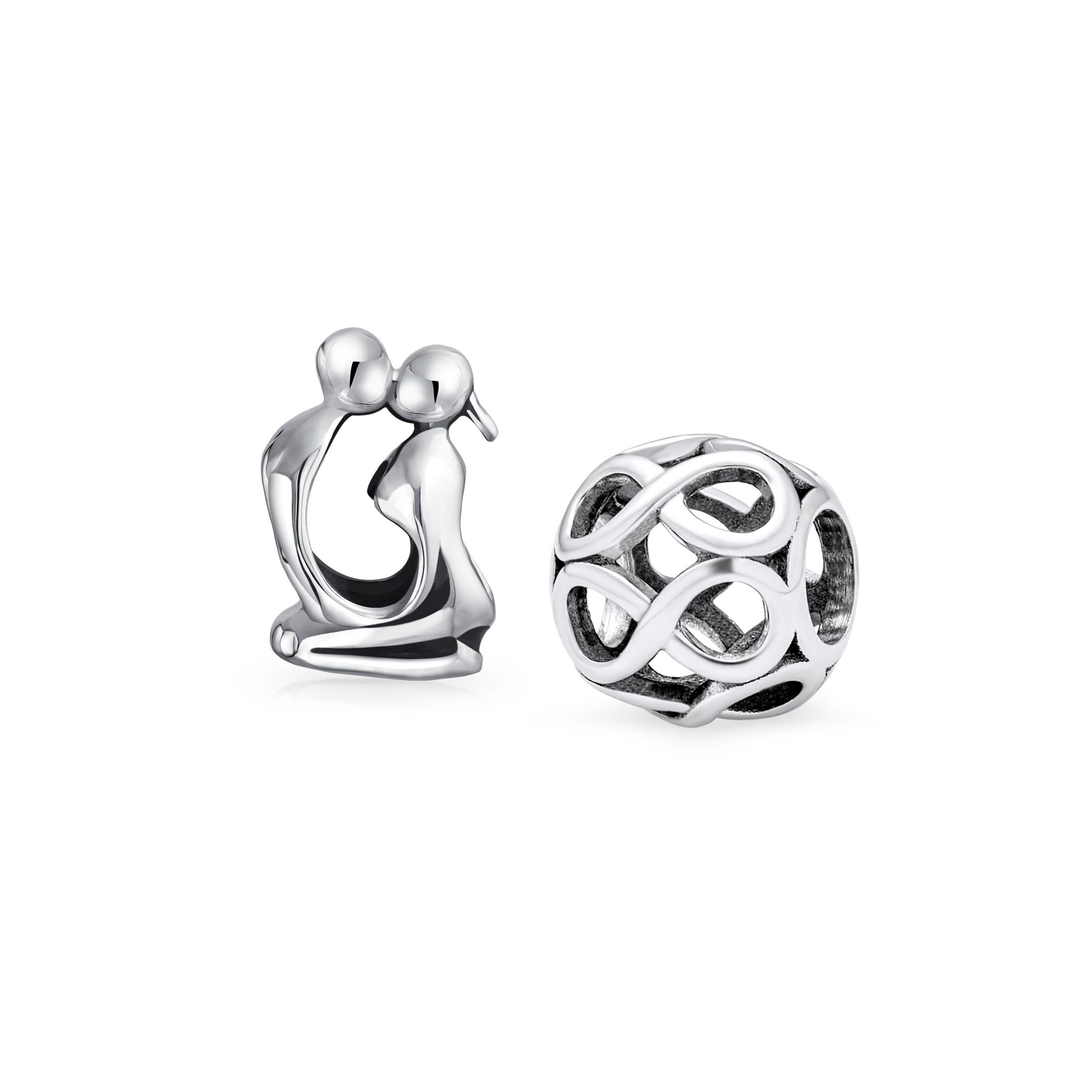 kissing-lovers-sculpture-charm-pbx-hs-678-set-az Set of 2 Kissing Lovers & Valentine Heart Knot Charm Bead Sterling Silver Fits European Bracelet - Image 1