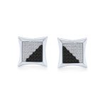 Black Yellow Blue Square CZ Stud Earrings Sterling Silver - Image 2