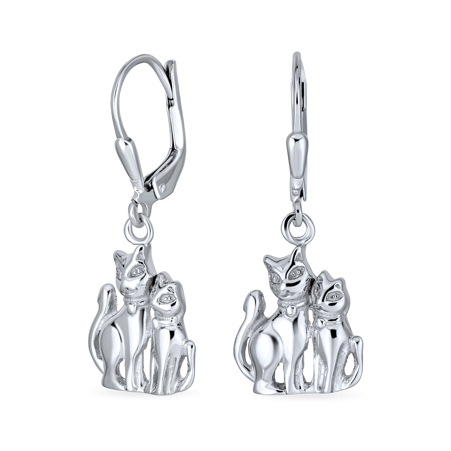 kitty-dangling-cats-silver-leverback-earrings_srn-djpt7079e_1 Best Friend Animal Lover BFF Kitten Dangle Earrings Sterling Silver - Image 1