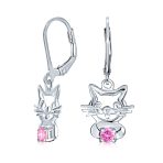 Small Kitty Kitten Animal Pet Blue CZ Accent Dangle Cat Earrings Sterling Silver