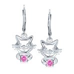 Small Kitty Kitten Animal Pet Blue CZ Accent Dangle Cat Earrings Sterling Silver - Image 3