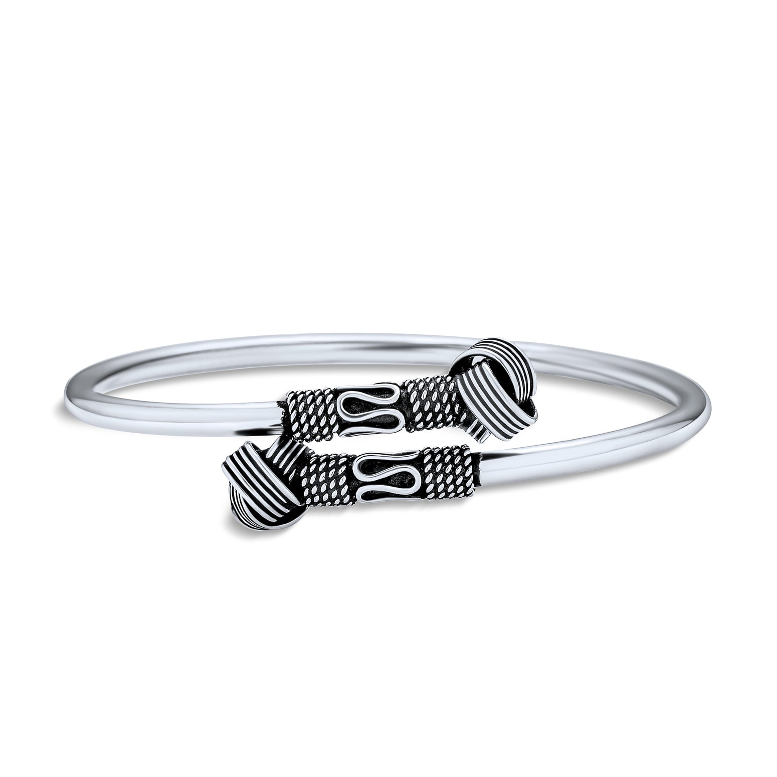 knot-love-silver-bangle-bracelet_sstr-bgknt_211 Western Style Knotted Ball Bangle Bracelet Stackable Oxidized Silver Cuff - Image 1