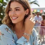 Bali Plumeria Flower Bypass Cuff Bracelet & 3D Black Rose Stud Earrings Set - Image 2