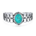 Western Style Oval Turquoise Cabochon Rope Lattice Wide Cuff Bracelet .925 Sterling Silver