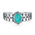 Western Style Oval Turquoise Cabochon Rope Lattice Wide Cuff Bracelet .925 Sterling Silver