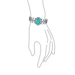Western Style Oval Turquoise Cabochon Rope Lattice Wide Cuff Bracelet .925 Sterling Silver - Image 3