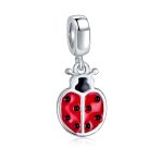 Set of 2 Insect Garden Ladybugs Red CZ Dangle Charm Bead Enamel Sterling Silver - Image 5