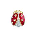 Lucky Ladybug Red Gold Enamel Crystal Brooche Pin for Lapel