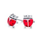 Small Red Enamel Ladybug Pendant Necklace Stud Earrings Set - Image 5