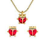 Small Red Enamel Ladybug Pendant Necklace Stud Earrings Set - Image 2