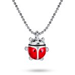 Small Red Enamel Ladybug Pendant Necklace 16 Inch Bead Chain