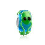 Murano Glass Charm Bead Blue Green Frog Sterling Silver for European Bracelet