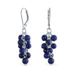 Blue Lapis Lazuli Dangle Gemstone Earrings Silver Leverback