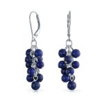 Blue Lapis Lazuli Dangle Gemstone Earrings Silver Leverback