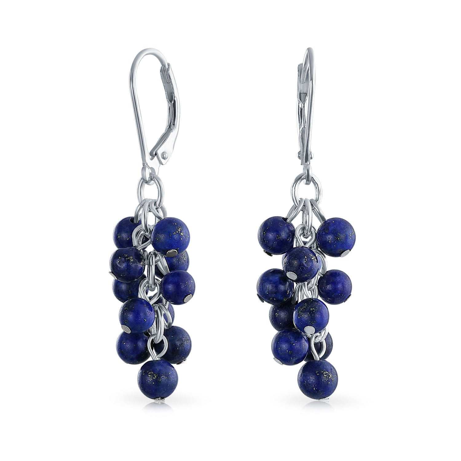 lapis-lazuli-grape-earrings-silver_wj-bwe7836-08b_1 Blue Lapis Lazuli Dangle Gemstone Earrings Silver Leverback - Image 1