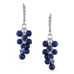 Blue Lapis Lazuli Dangle Gemstone Earrings Silver Leverback - Image 2