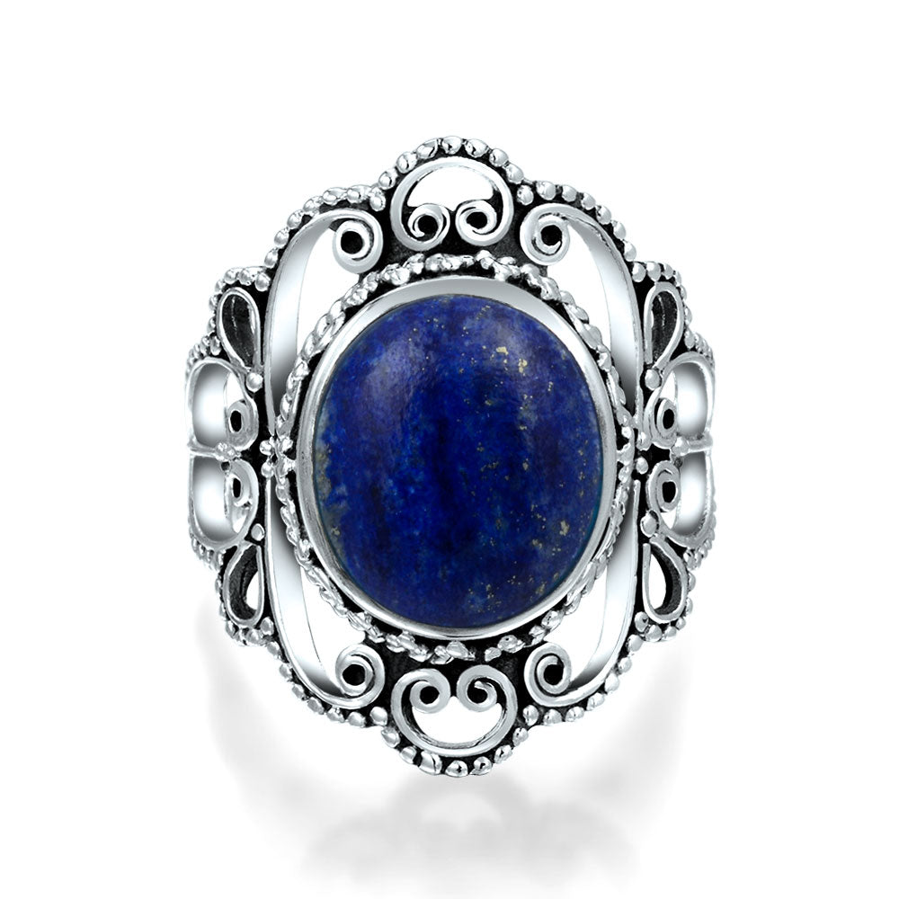 lapis-lazuli-sterling-silver-ring_nk-rs-0551_1_1_1 Western Jewelry Boho Silver Ring with Large Gemstone Filigree and Moonstone - Image 1
