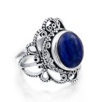Western Jewelry Boho Silver Ring with Large Gemstone Filigree and Moonstone - Image 2