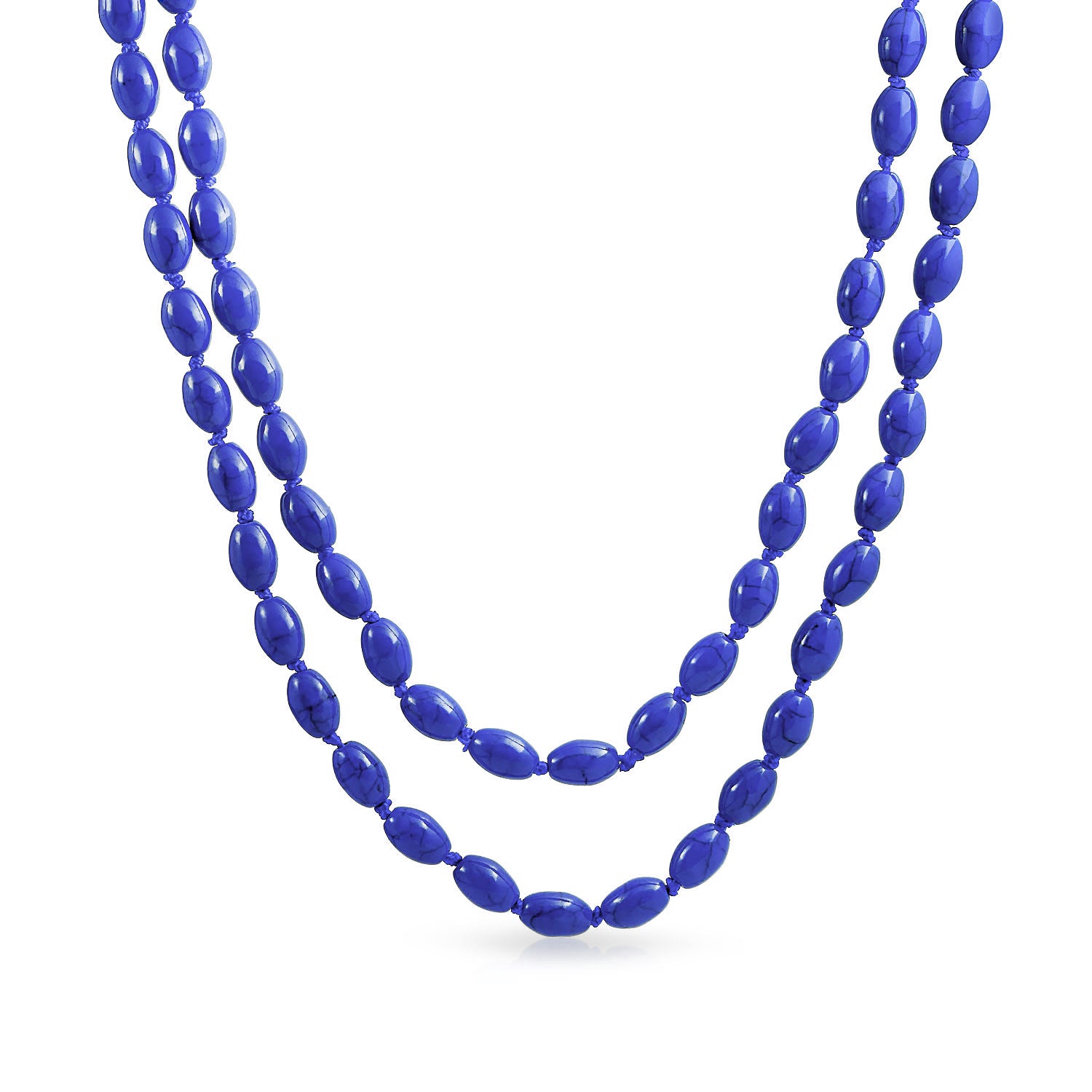 lapis_blue_bead_strand_necklace_faj-gnl0002-crl-az_11 Extra Long Beaded Seed Oval Strand Necklace in Purple Red Blue Turquoise 50 Inch - Image 1
