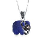 Boho Elephant Pendant Necklace Lapis Jade Turquoise Inlay - Image 3