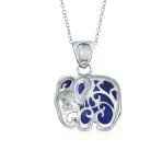 Boho Elephant Pendant Necklace Lapis Jade Turquoise Inlay - Image 6