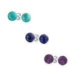 Set of 3 Sterling Silver Stud Earrings with Natural Gemstone Balls 6MM - Image 2