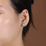 Turquoise Bezel Set Round Dome Button Stud Earrings Gold Plated Sterling Silver - Image 13