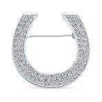 Large Equestrian Cubic Zirconia Horseshoe Brooche Pin Silver