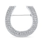 Large Equestrian Cubic Zirconia Horseshoe Brooche Pin Silver