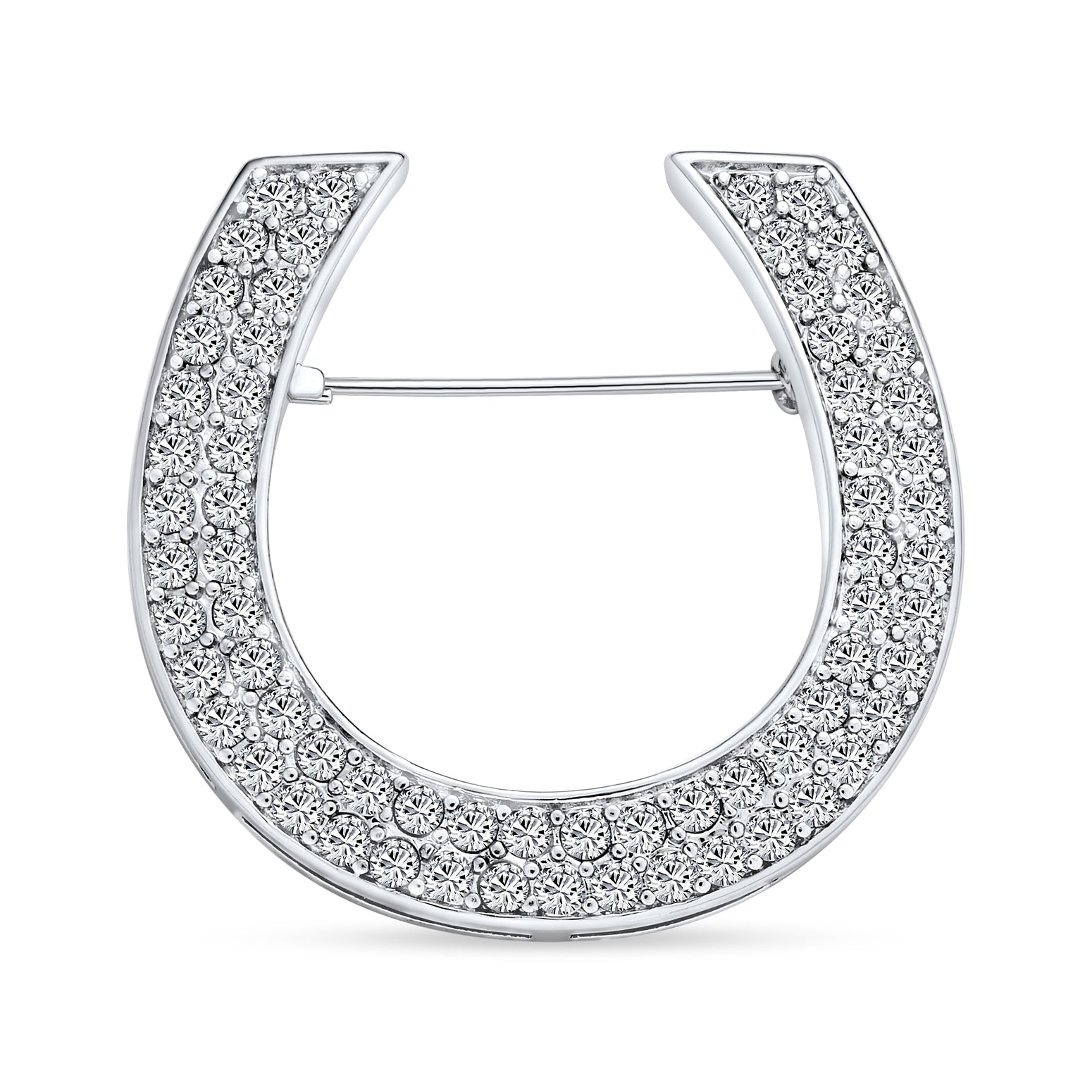 large-equestrian-cubic-zirconia-horseshoe_oa-44ola035-az_1 Large Equestrian Cubic Zirconia Horseshoe Brooche Pin Silver - Image 1