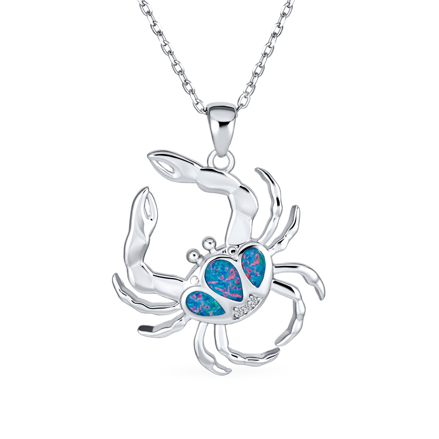 large-gemstone-blue-opal-crab-sand-earring-nautical-xny-ps5122a1 Sand Crab Pendant Necklace Created Blue Opal Tropical Nautical Beach .925 Sterling Silver - Image 1