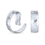 Set of 2 Polished Shrimp Dome and Matte Hammered Hoop Clip-On Earrings Silver - Image 5