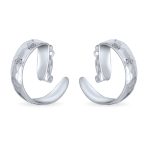 Set of 2 Polished Shrimp Dome and Matte Hammered Hoop Clip-On Earrings Silver - Image 6