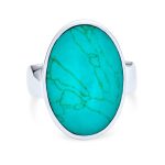 Southwest Large Oval Cabochon Natural Blue Turquoise Bezel Set Statement Ring .925 Sterling Silver