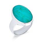 Southwest Large Oval Cabochon Natural Blue Turquoise Bezel Set Statement Ring .925 Sterling Silver - Image 2