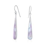 Simple Green Agate Inlay Long Flat Teardrop Shaped Dangle Earrings .925 Sterling Silver - Image 6
