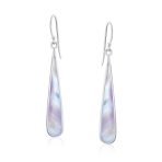 Simple Green Agate Inlay Long Flat Teardrop Shaped Dangle Earrings .925 Sterling Silver - Image 12