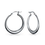 Crescent Tube Hollow Hoop Earrings Sterling Silver Hinged Notched Post 1.75 Inch - Image 2