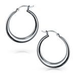 Crescent Tube Hollow Hoop Earrings Sterling Silver Hinged Notched Post 1.75 Inch - Image 4