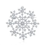 Large CZ Pave Snowflake Brooch Pin Silver Plated Brass Winter Holiday Scarf