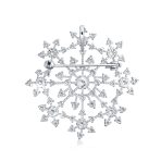 Large CZ Pave Snowflake Brooch Pin Silver Plated Brass Winter Holiday Scarf - Image 2