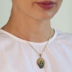 Religious Medal Oval Medallion Mother Virgin Mary Color Photo Pendant Necklace Gold Plated - Image 3