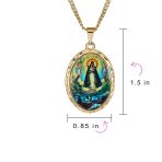 Religious Medal Oval Medallion Mother Virgin Mary Color Photo Pendant Necklace Gold Plated - Image 4